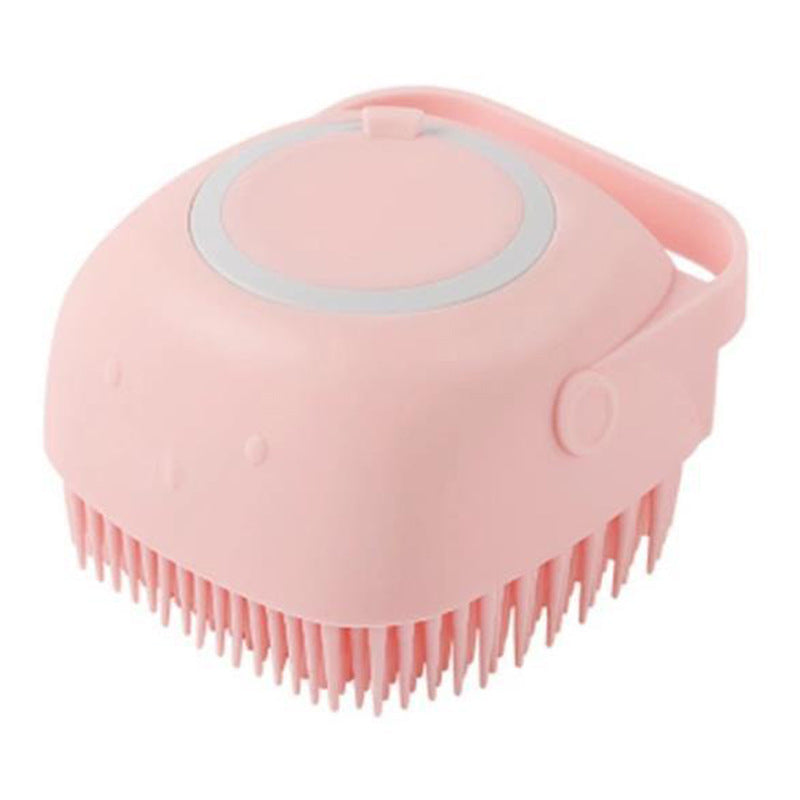 Silikon-Hundebadebürste in Rosa mit Shampoo-Kammer