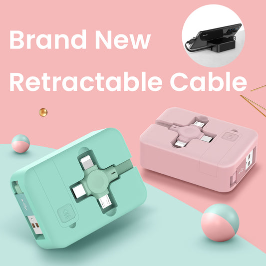 4-in-1 Ladekabel im Macaron-Design mit integriertem Handyhalter und Aufbewahrungsbox