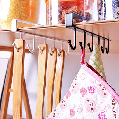 No-Drill Hook Rail – 6 Hooks for Kitchen & Wardrobe