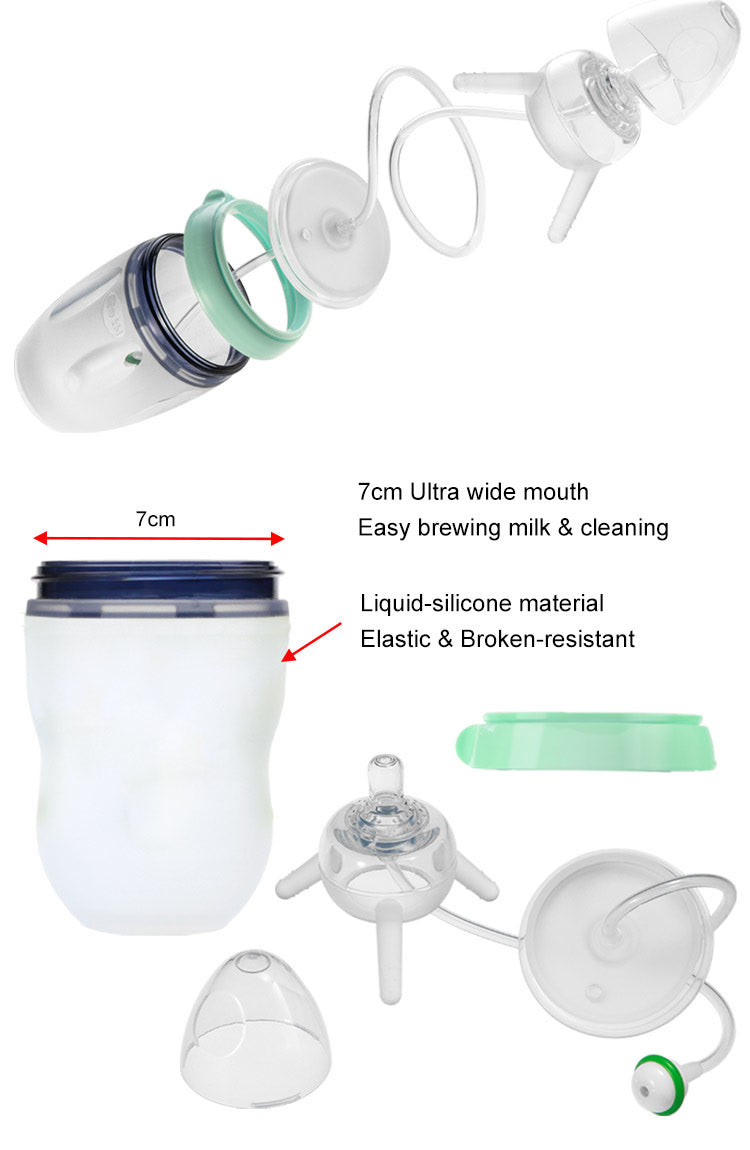 Trinkflasche 2-in-1 mit Sauger, langem Trinkhalm und Griff